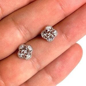 925 Sterling Silver Elegant Floral Stud Earrings cubic zirconia